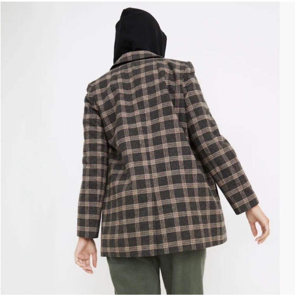 Madewell Plaid Oversized Blazer Dorset Windowpane Wool Gray Brown Size Xxl - Picture 8 of 13